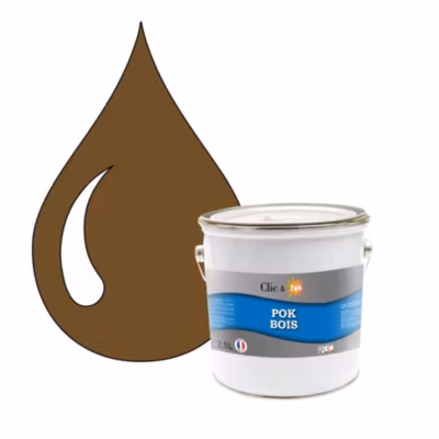 Peinture extérieure bois – Résistante aux intempéries POK BOIS – 2,5L – RAL 8008 – Brun Olive – Clic & Pok
