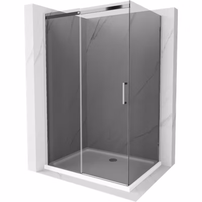 Mexen Omega cabine de douche coulissante 140 x 90 cm, graphite, chrome + bac à douche plat, blanc – 825-140-090-01-40-4010