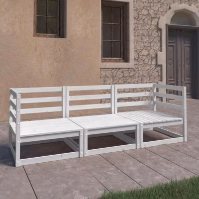 vidaXL Canapé à 3 Places de Jardin Sofa de Terrasse Meuble de Terrasse Canapé d&rsquo;Extérieur Meuble d&rsquo;Extérieur Blanc Bois de 3075320