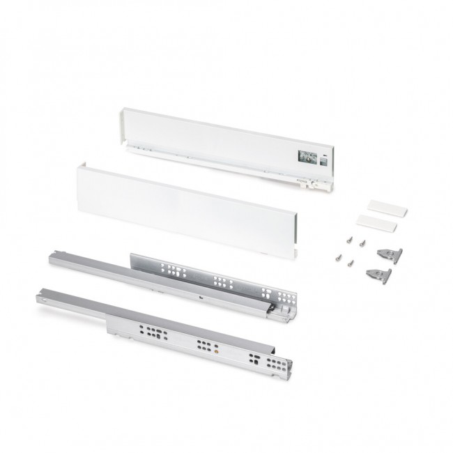 Tiroir en kit – sortie totale – côtés acier 93 mm – Protone – blanc EMUCA