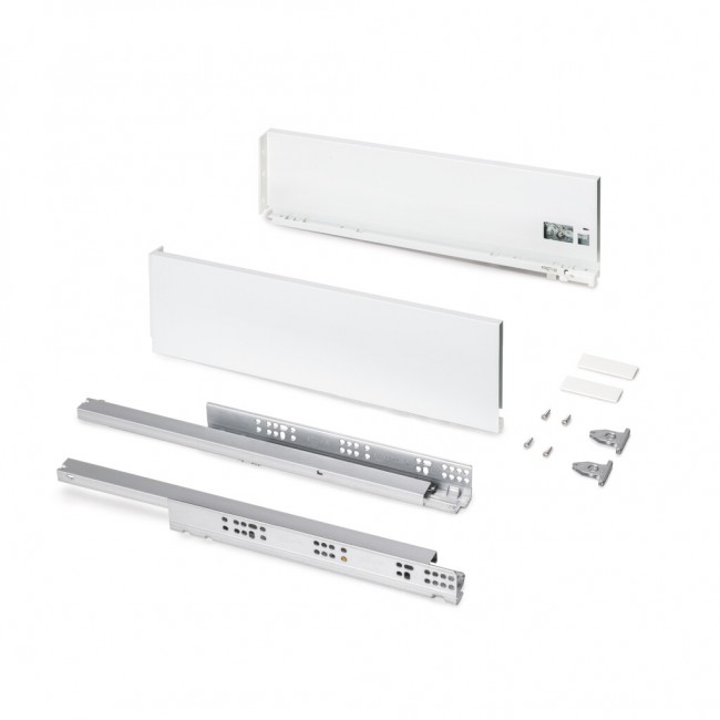 Tiroir en kit – sortie totale – côtés acier 131 mm – Protone – blanc EMUCA