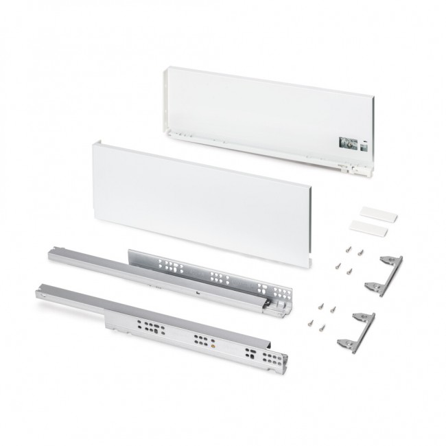 Tiroir en kit – sortie totale – côtés acier 178 mm – Protone – blanc EMUCA