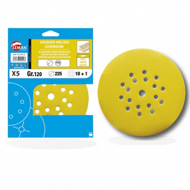 Lot 5 disques velcro/papier pour ponceuse 225 mm-19 trous LEMAN
