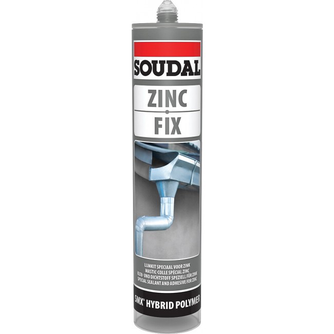 Mastic-colle polymère ZINC FIX pour collage zinc/zinc – 290 mL SOUDAL