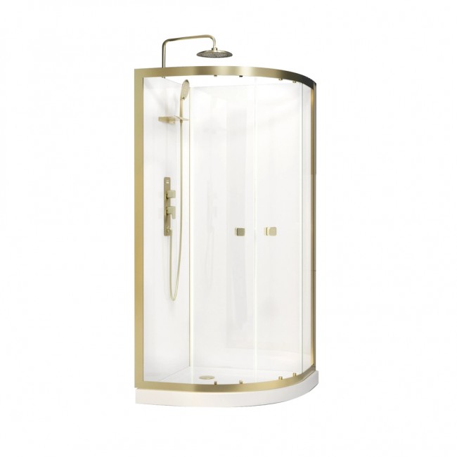 Cabine de douche 1/4 rond 90 cm dorée à porte coulissante – Goldy AURLANE