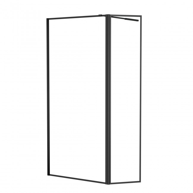 Paroi de douche fixe + volet noir mat – verre transparent – Dark Edge 2 AURLANE