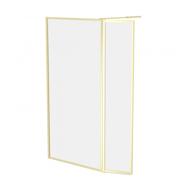 Paroi de douche fixe + volet or brossé – verre transparent – Golden Edge AURLANE