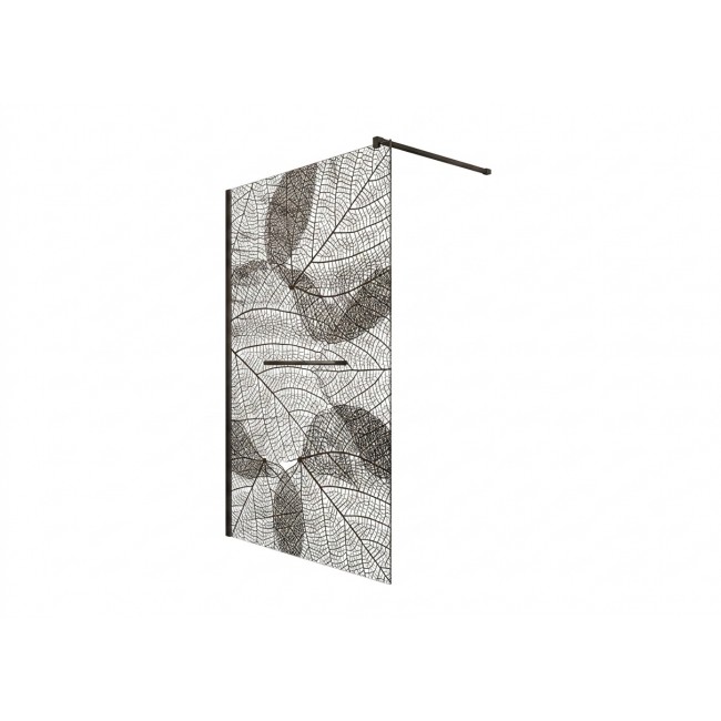 Paroi de douche fixe 120 cm sérigraphié végétal noir – profilé noir mat – Frisbee LEDA