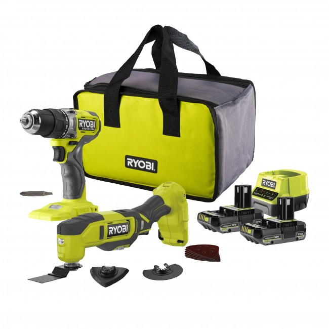 Perceuse-visseuse à percussion 18V One+ – 2 Batteries 2,0Ah – Chargeur – Multitool OFFERT RYOBI