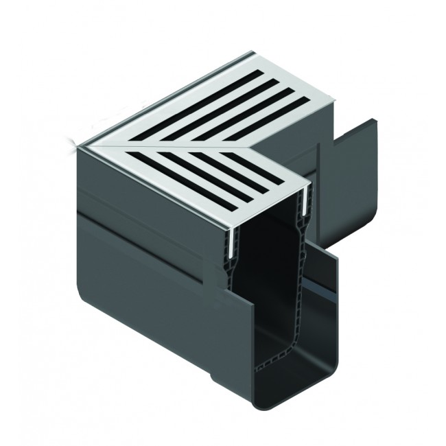 Raccord d'angle avec grille aluminium grise pour caniveau d'extérieur – Slimline ACO